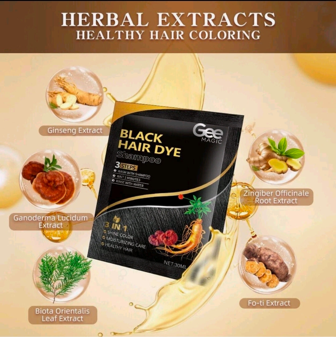 3-in-1 Herbal Hair Dye Shampoo, Black, 10 Pieces x 30ml
